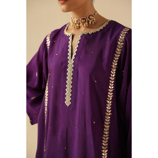 Begum Pret Purple Arzoo Short Kurta with Pant and Dupatta