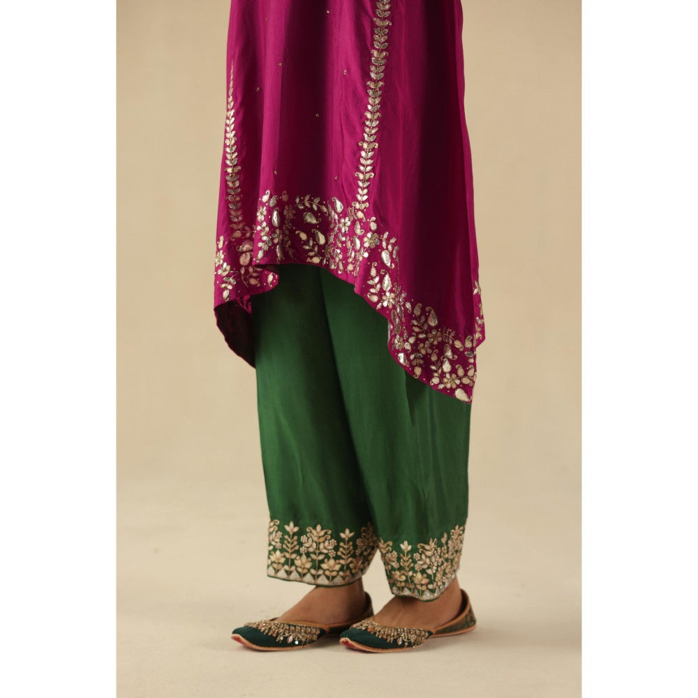 Begum Pret Magenta Arzoo Short Kurta with Pant and Dupatta