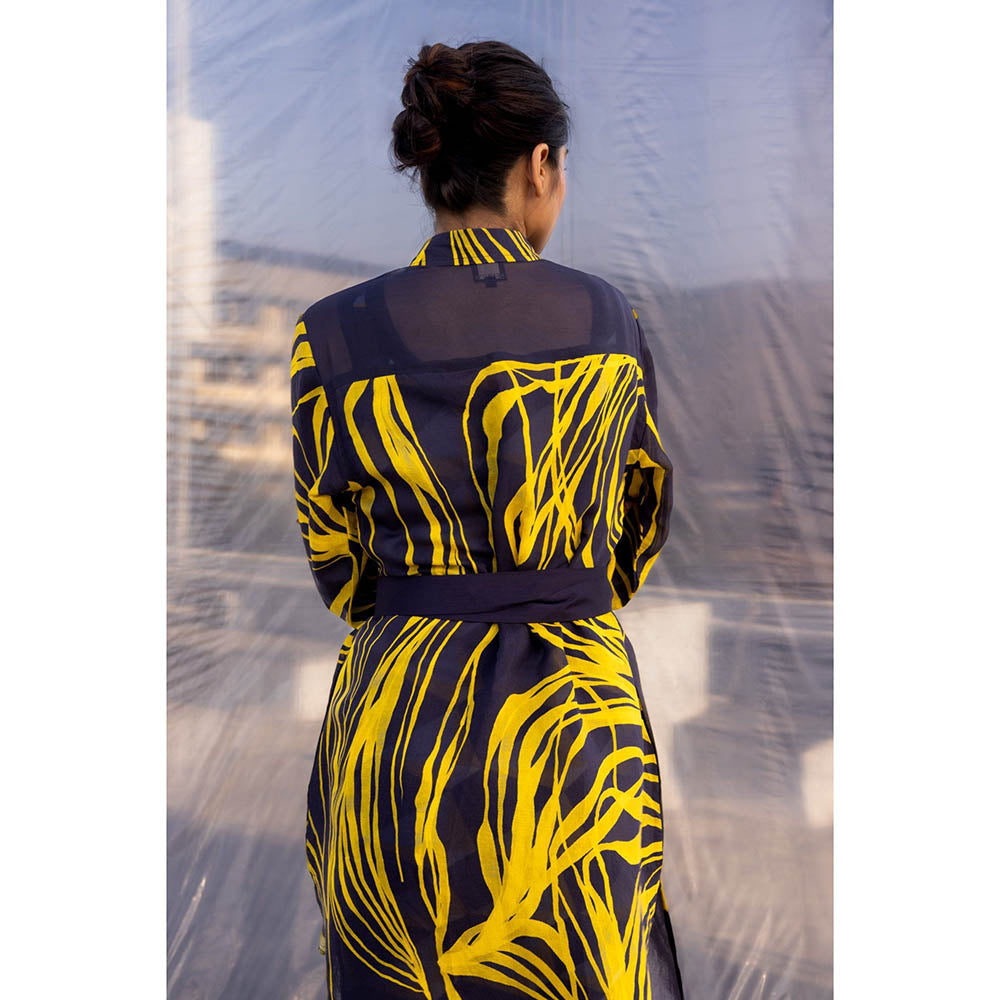 BENNCH Navy String Silk Trench Knee Length Dress (Set of 3)