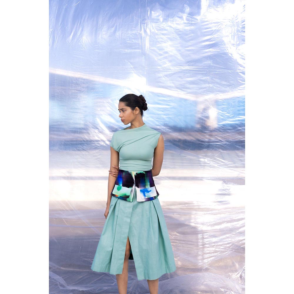 BENNCH Rain Belted Pleated Midi Skirt