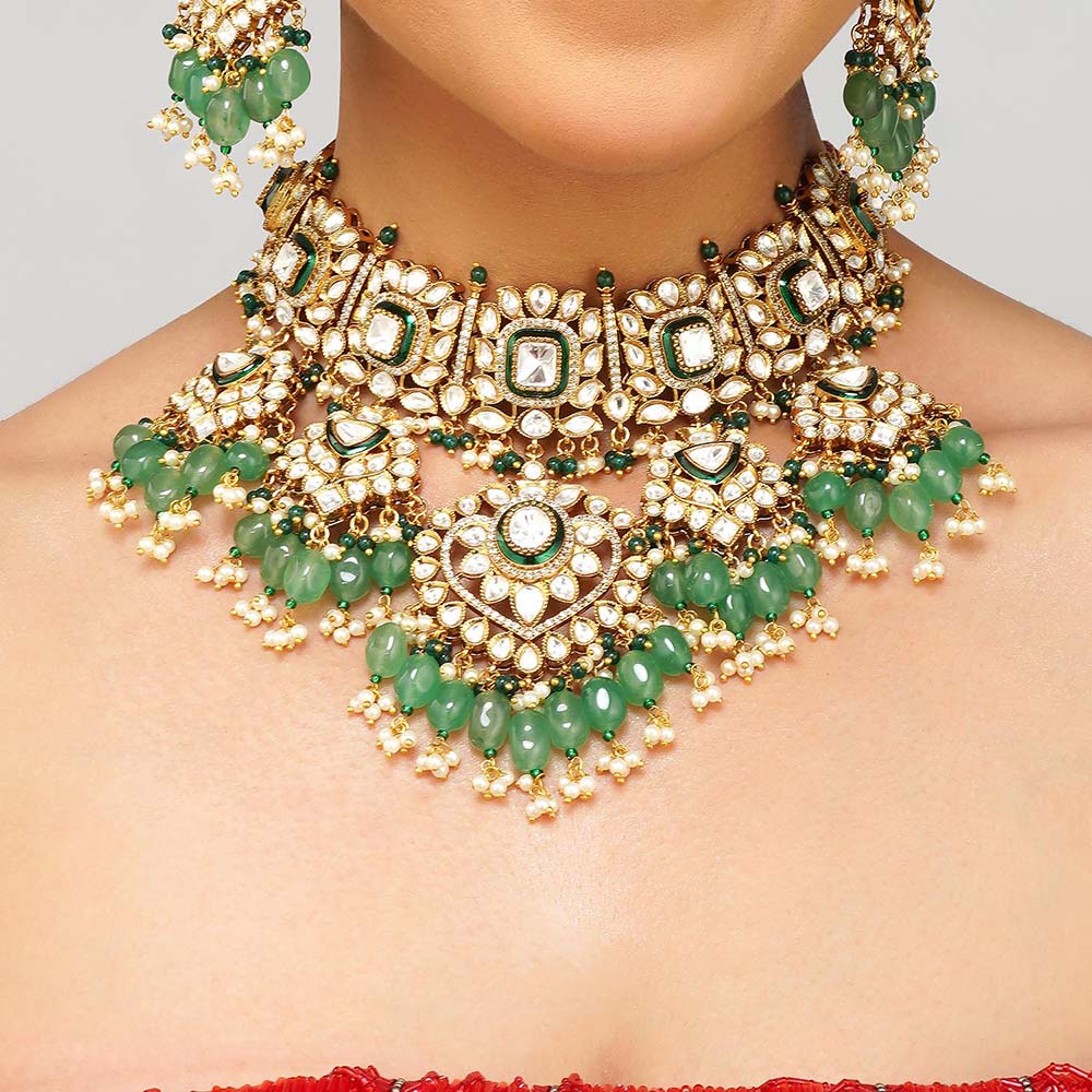 Beryachi Tara Kundan Polki Necklace with Earrings