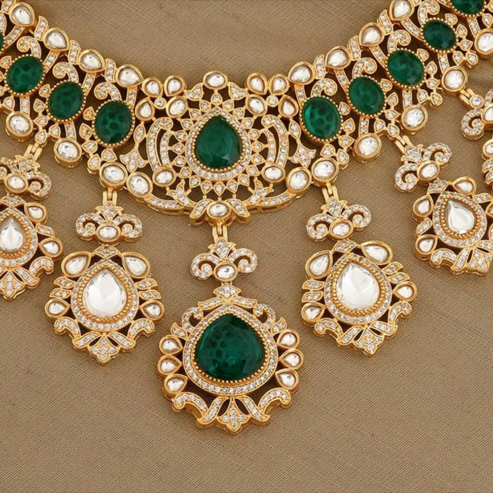Beryachi Green Yamika Necklace and Earrings with Maangtikka