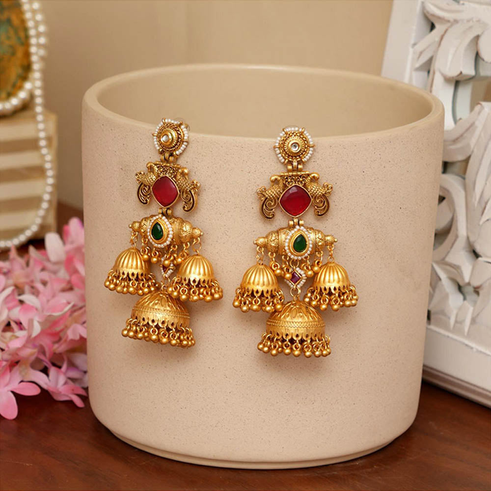 Beryachi Anvika Ruby Emerald Jhumka - Pink