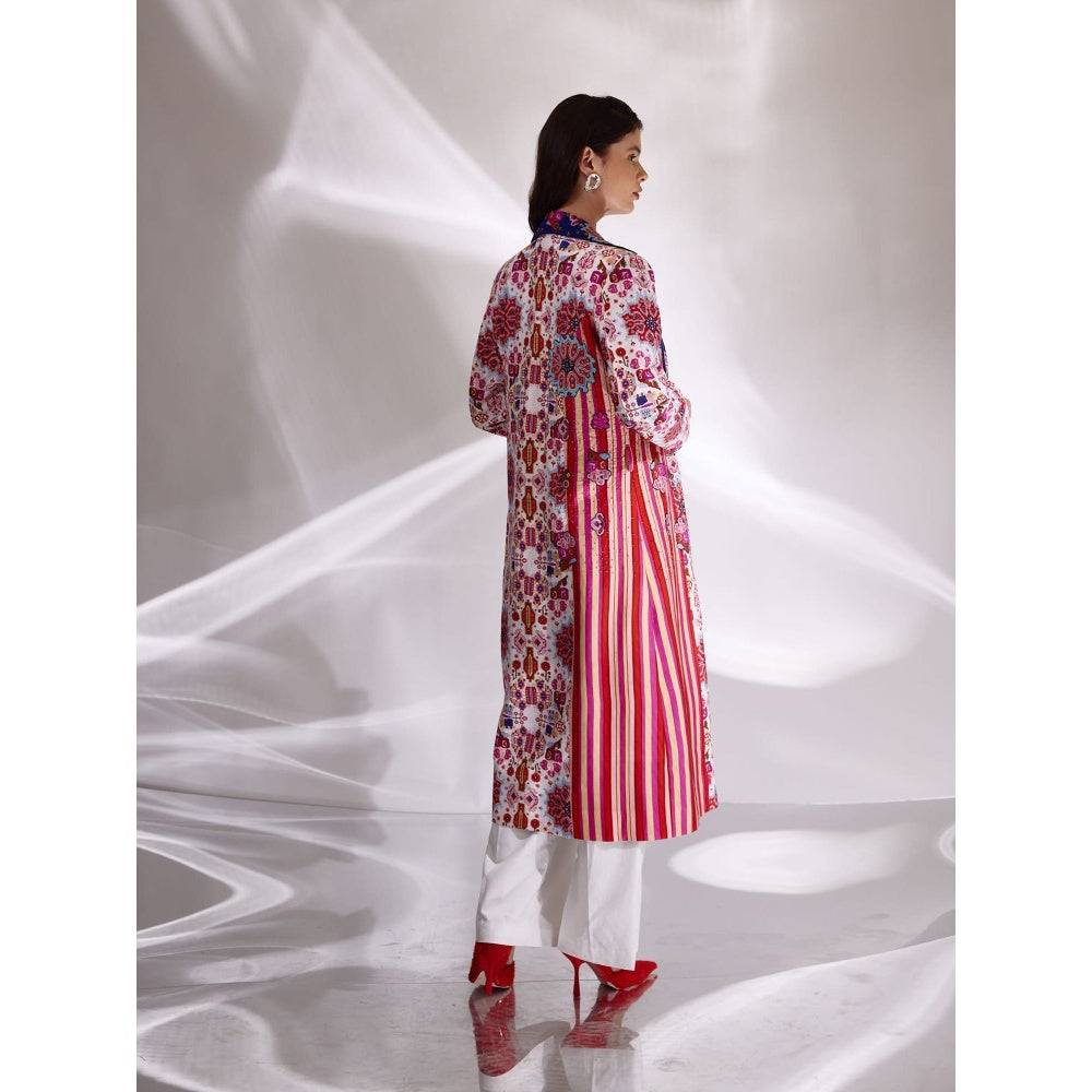 BETRUE Mix Print Hand Embroidered Long Trench in Handloom Organic Cotton and Banana Silk