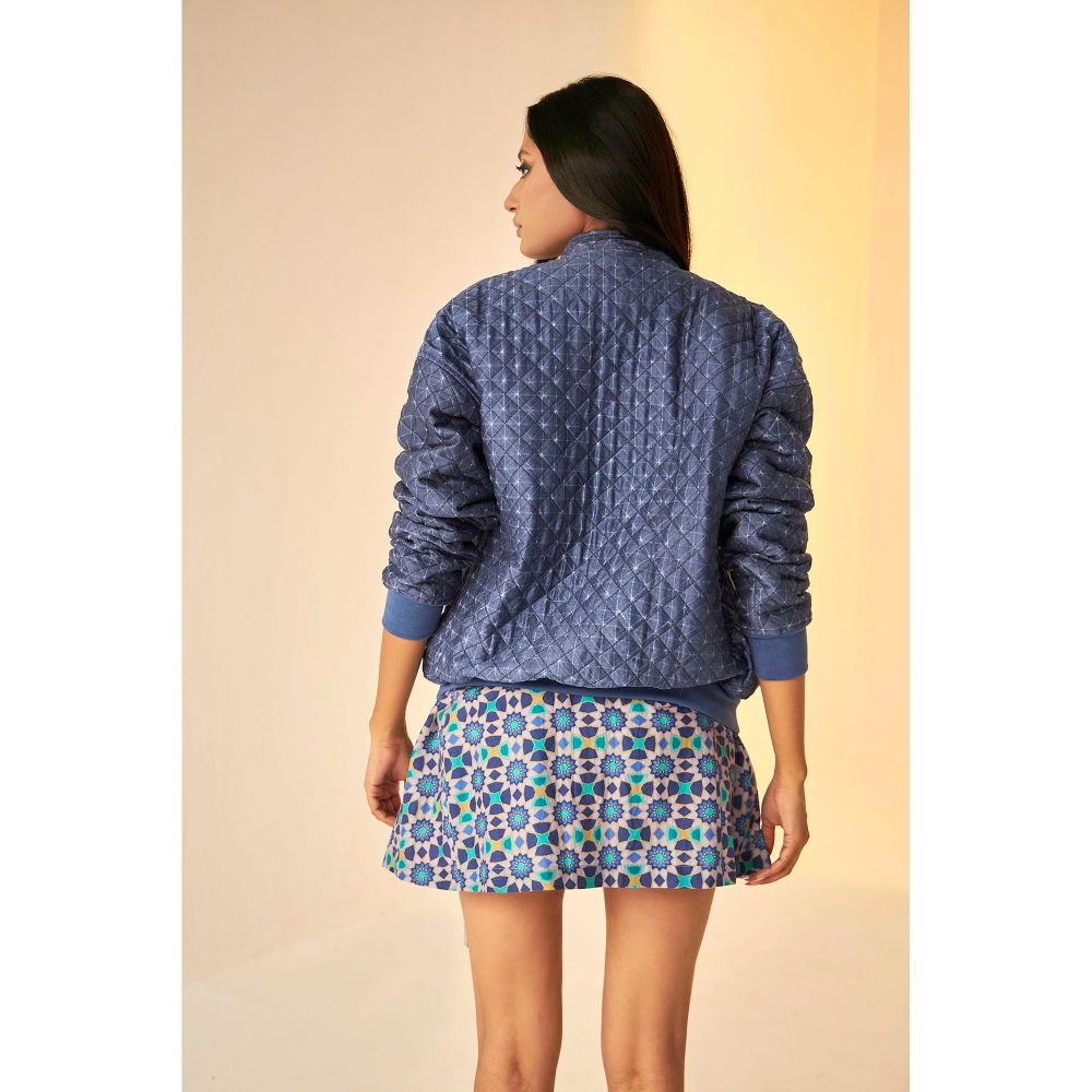 BETRUE Unisex Jacket Shibori Print Light Quilted Denim Jacket