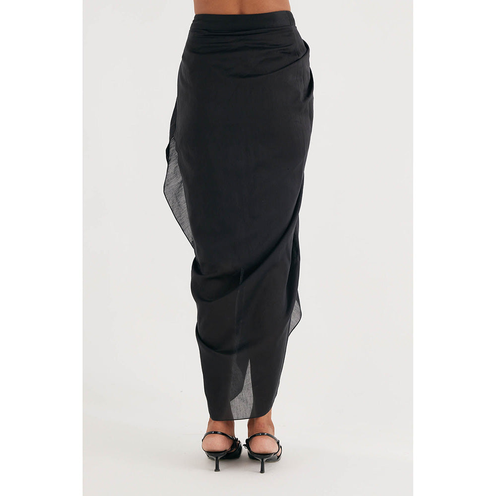 Betrue Black Silk Chanderi Drape Skirt