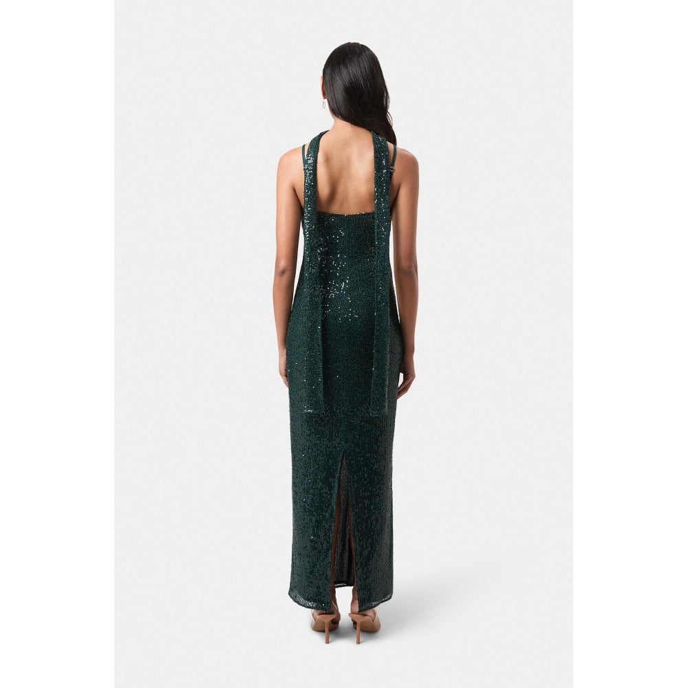 BEYOND Womens Sequin Sequined Teal Dress With Scarf
