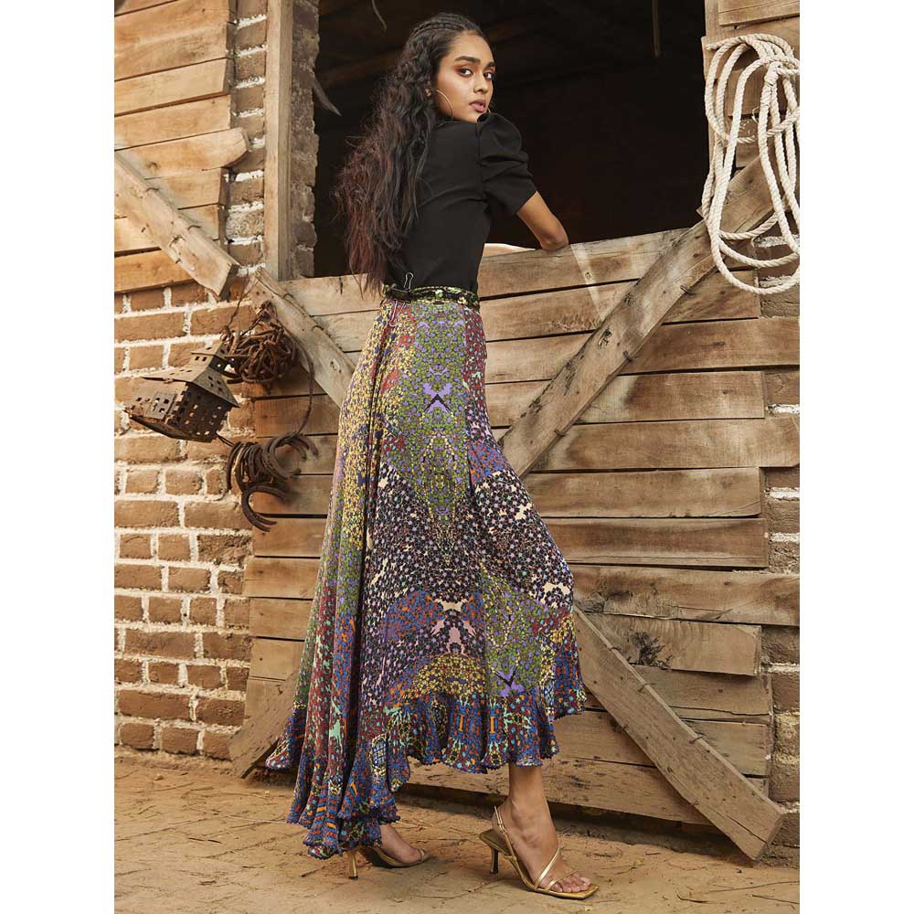 Bhanuni by Jyoti Cobalt Violet Embroidered Maxi Skirt