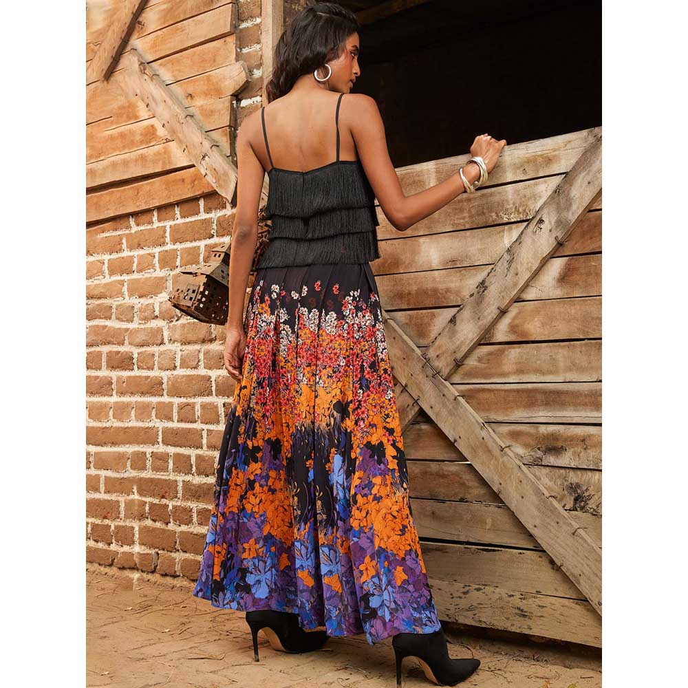 Bhanuni by Jyoti Cobalt Violet and Tangerine Maxi Skirt