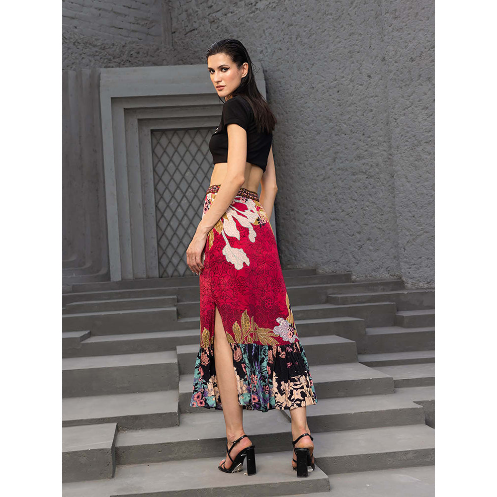 Bhanuni by Jyoti Crimson Red and Sandcastle Midi Dress