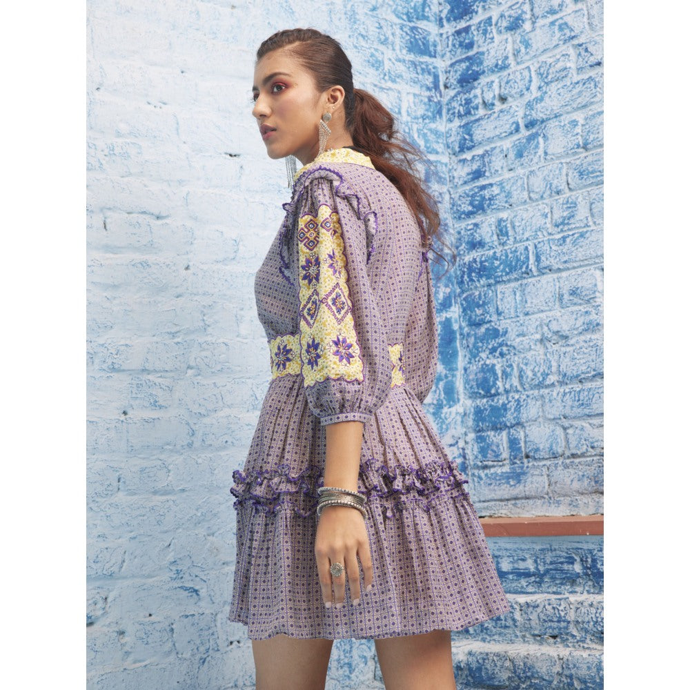 Bhanuni by Jyoti Women Printed Dream Purple Mini Dress with Belt