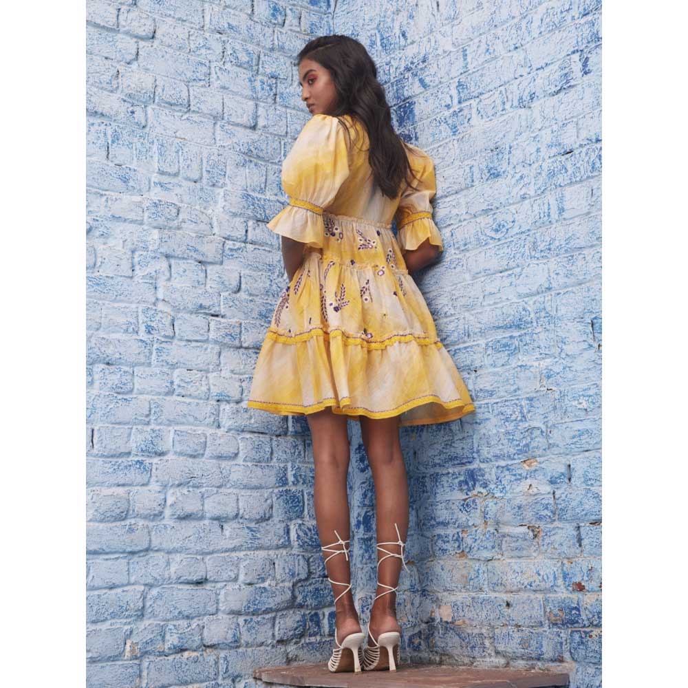 Bhanuni by Jyoti Women Embroidered Macroon Yellow Mini Dress