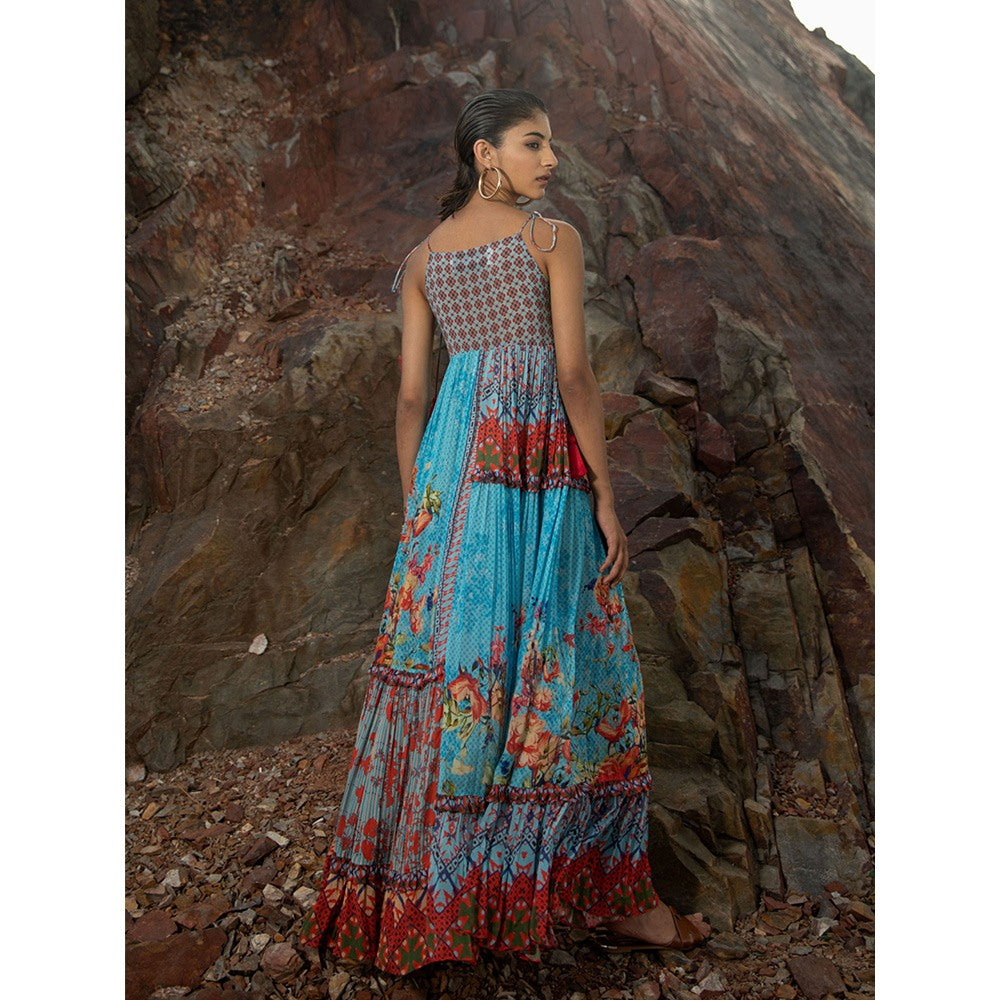 Bhanuni by Jyoti Women Printed Azure Blue Maxi Dress