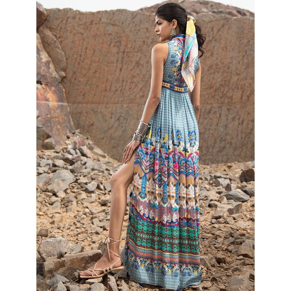 Bhanuni by Jyoti Women Printed Carolina Blue Maxi Dress