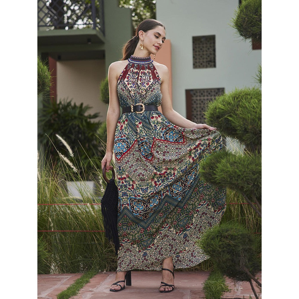 Bhanuni by Jyoti Multi-Colour Sangria Maxi Dress with Belt' (Set of 2)