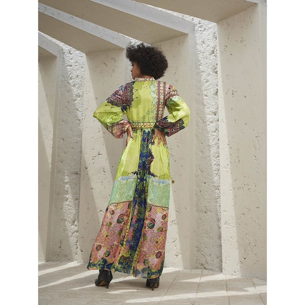 Bhanuni by Jyoti Lime Green Maxi Dress with Belt