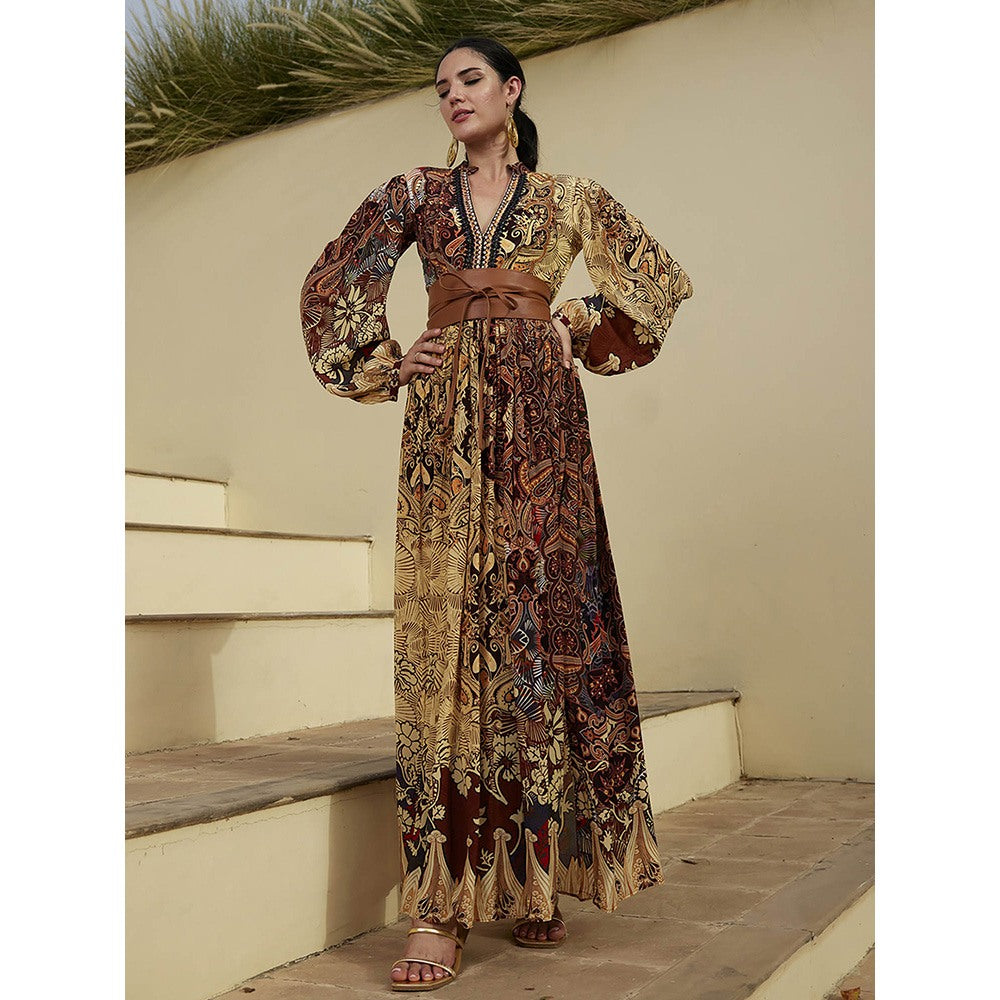 Bhanuni by Jyoti Mahogany Brown Maxi Dress with Belt