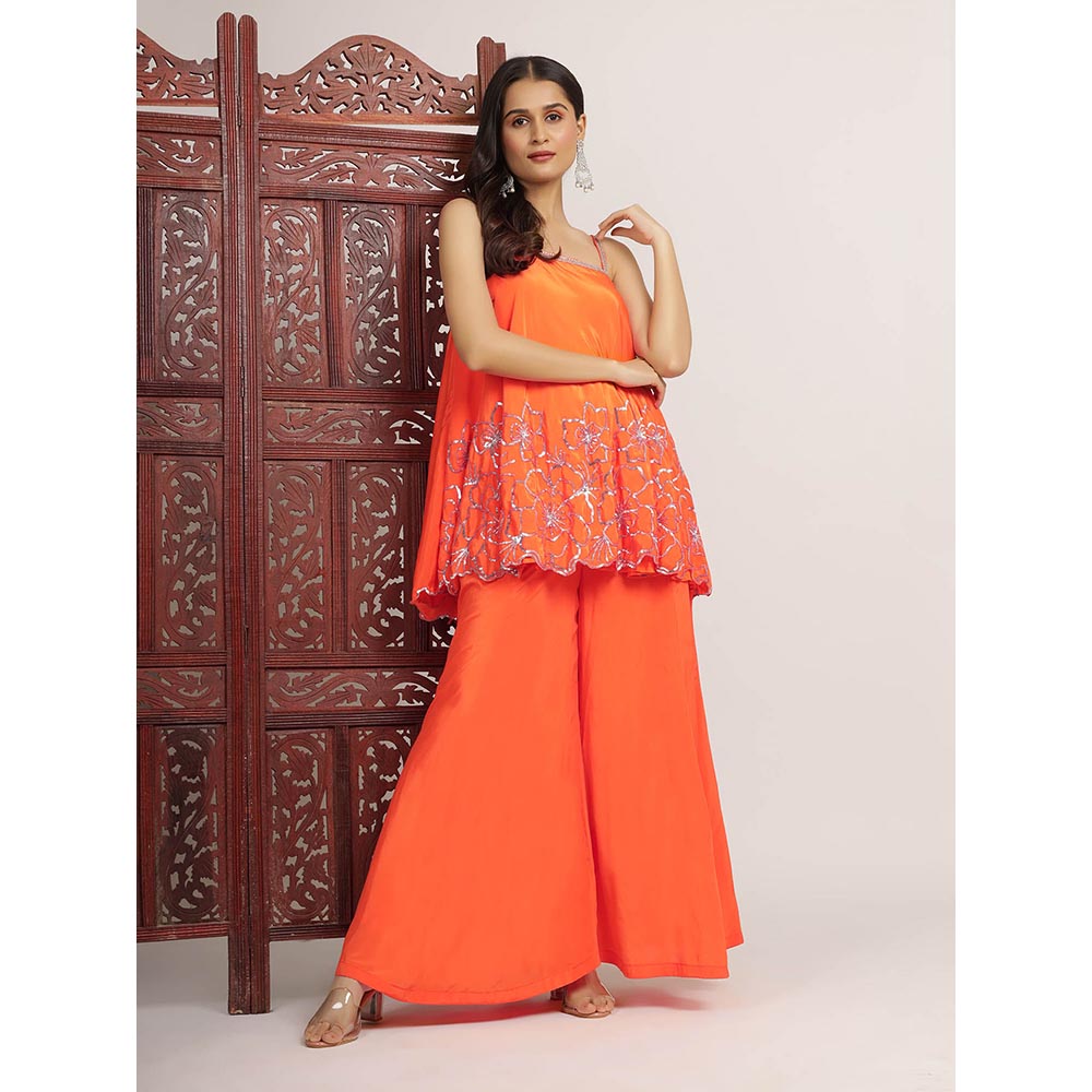 Bha-Sha Orange Hridiya Top With Palazzo