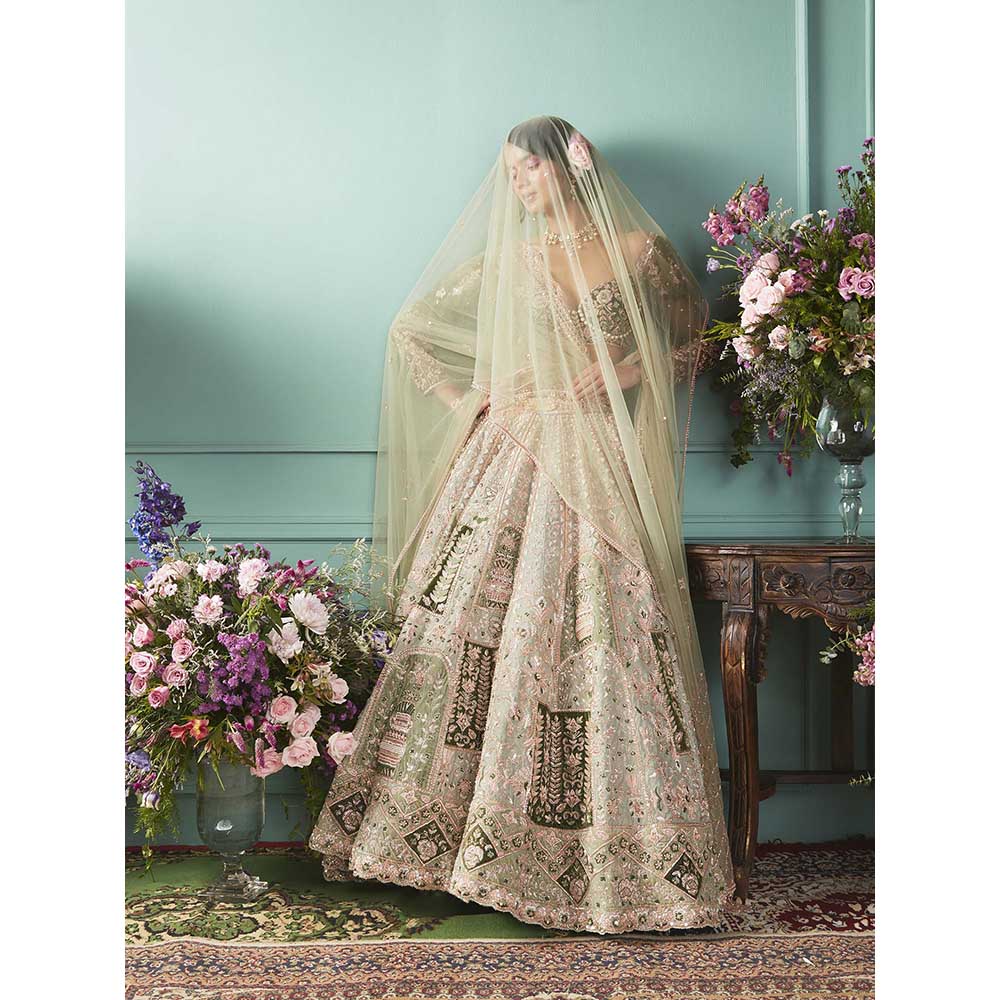 Jigar and Nikita Black and Green Blouse and Lehenga with Dupatta (Set of 3)