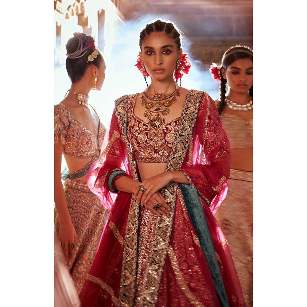 Jigar and Nikita Mauve Pink Bridal Blouse and Lehenga with Dupatta (Set of 3)