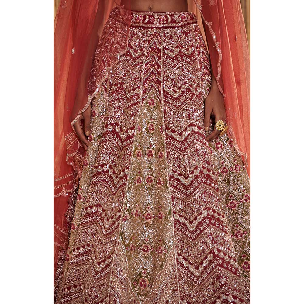 Jigar and Nikita Plum Bridal Blouse and Lehenga with Dupatta (Set of 3)