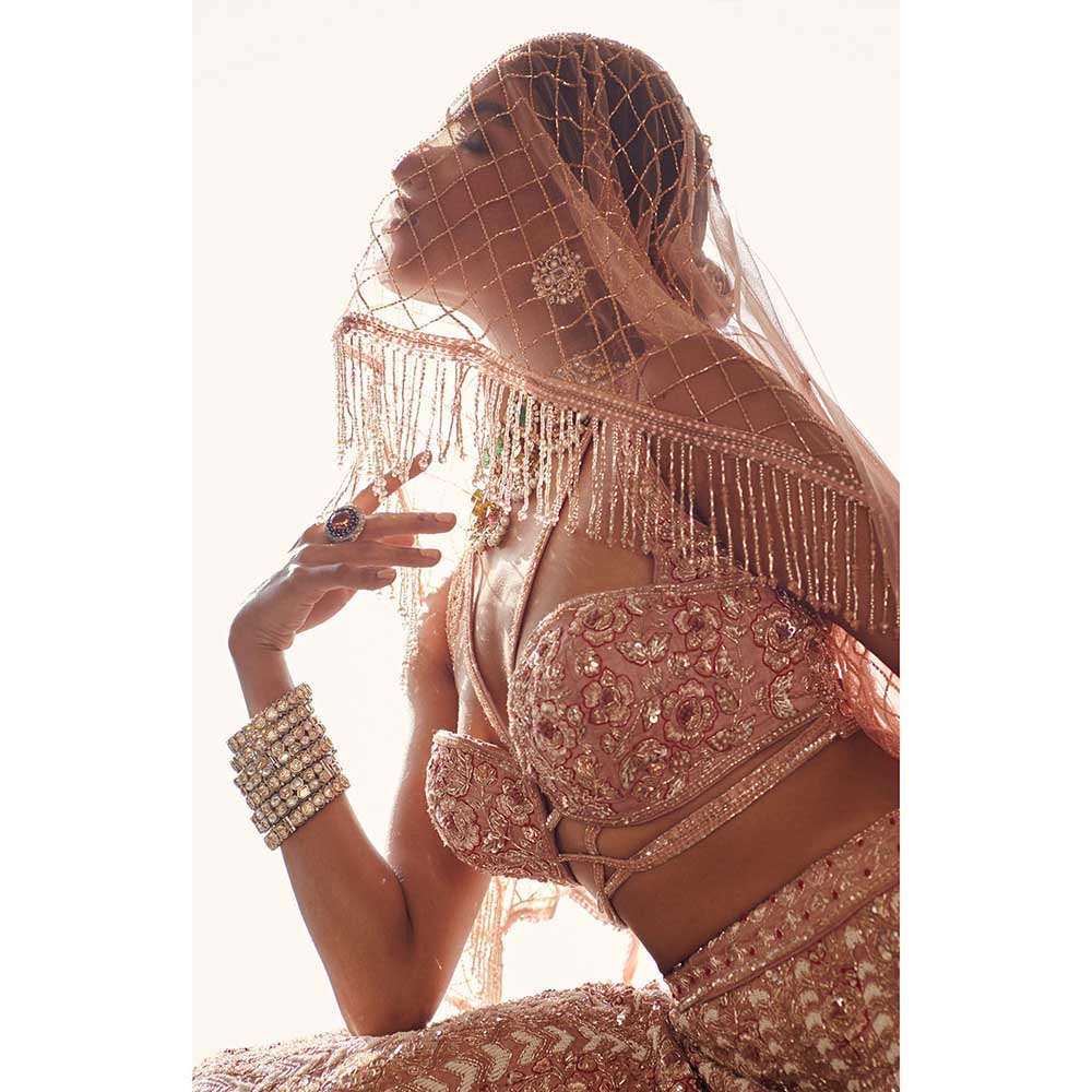 Jigar and Nikita Pale Pink Bridal Blouse and Lehenga with Dupatta (Set of 3)