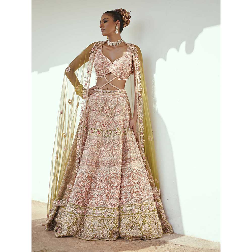 Jigar and Nikita Light Rust Bridal Blouse and Lehenga with Dupatta (Set of 3)