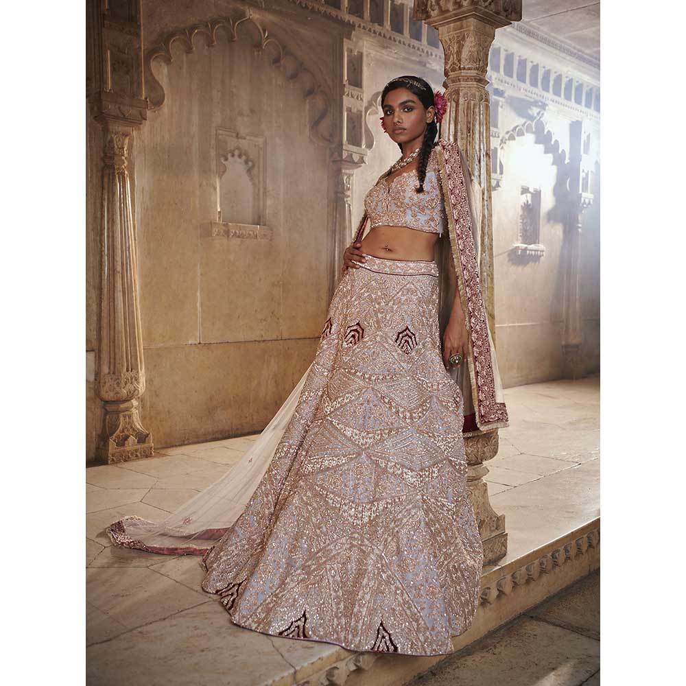 Jigar and Nikita Grey Bridal Blouse and Lehenga with Dupatta (Set of 3)