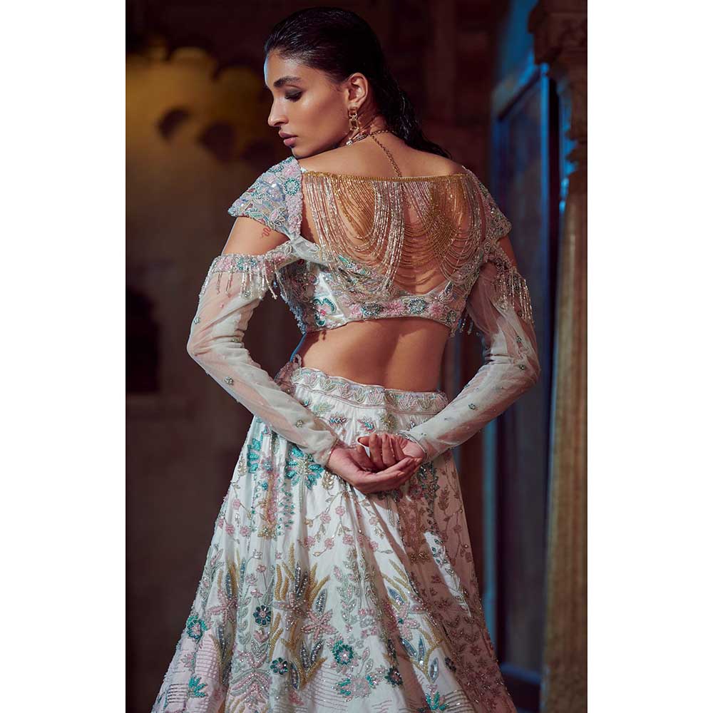Jigar and Nikita Flamingo Blouse and Lehenga with Dupatta (Set of 3)