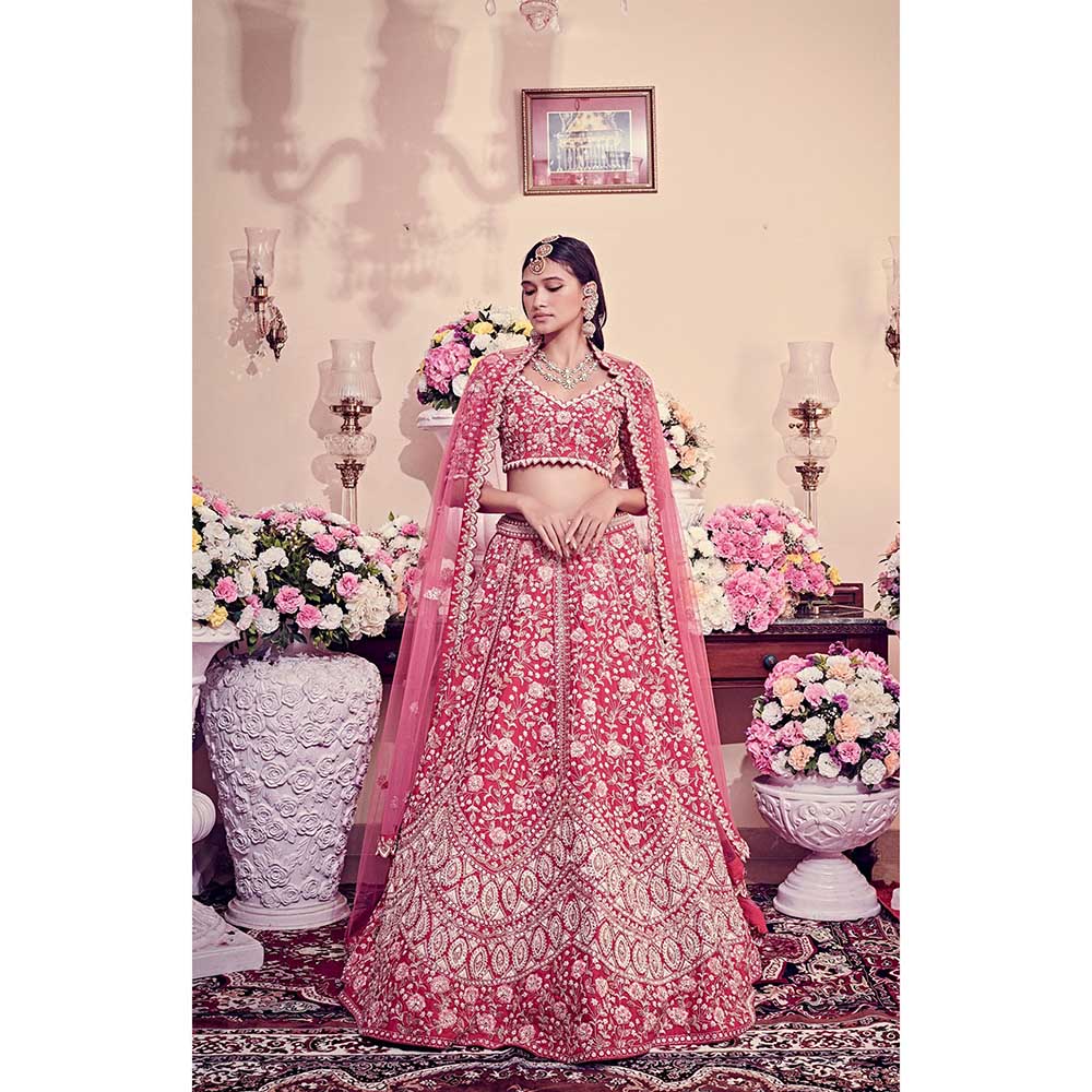 Jigar and Nikita Ruby Pink Blouse and Lehenga with Dupatta (Set of 3)