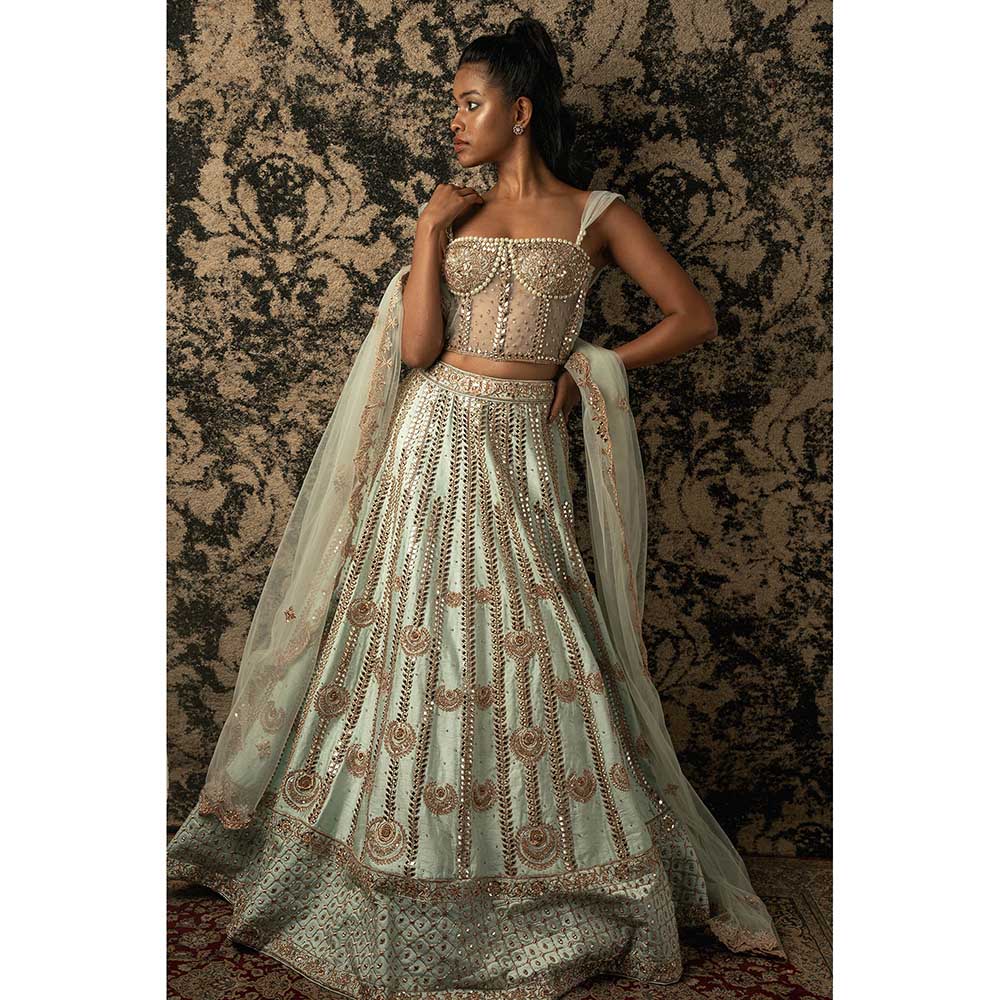 Jigar and Nikita Mint Green Silk Lehenga With Blouse And Dupatta (Set of 3)