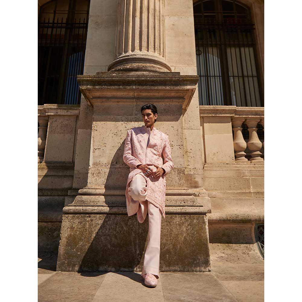 Jigar and Nikita Men'S Blush Pink Embellished Sherwani with Trouser and Dupatta (Set of 3)