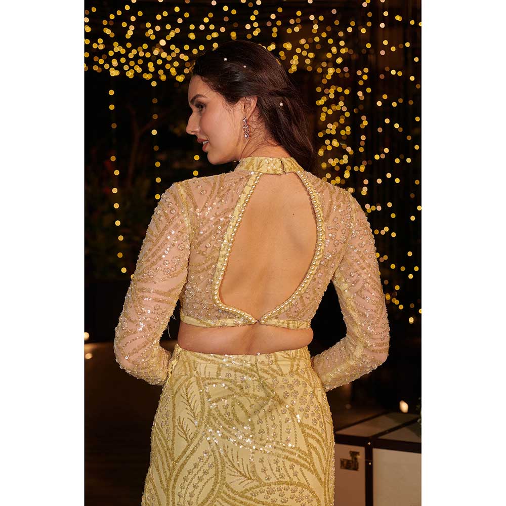 Jigar and Nikita Butter Yellow Mermaid Skirt with Blouse (Set of 2)
