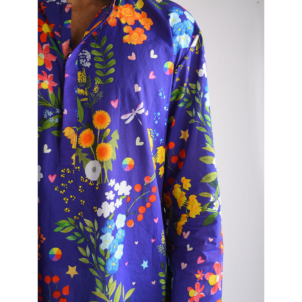 Blushing Couture by Shafali Purple Printed Men Kurta (Set of 2)