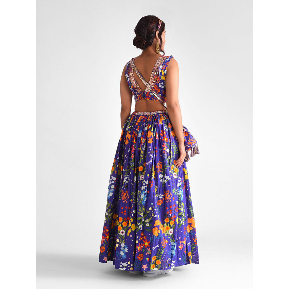 Blushing Couture by Shafali Purple Floral Lehanga (Set of 4)