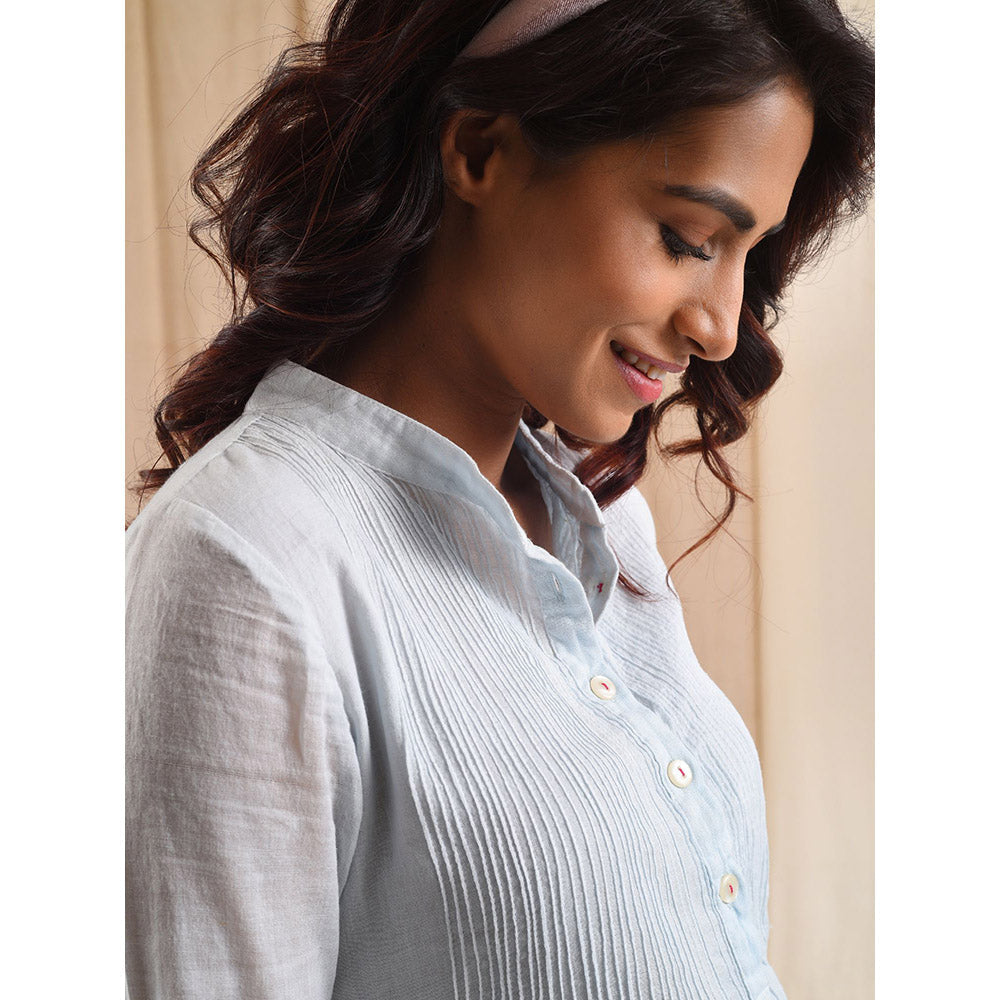 Blushing Couture by Shafali Blue Pleated Shirt