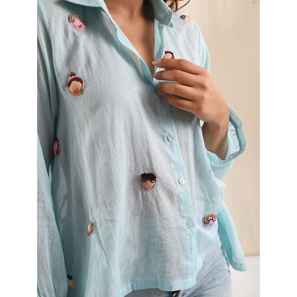 Blushing Couture by Shafali Blue Doll Face Shirt