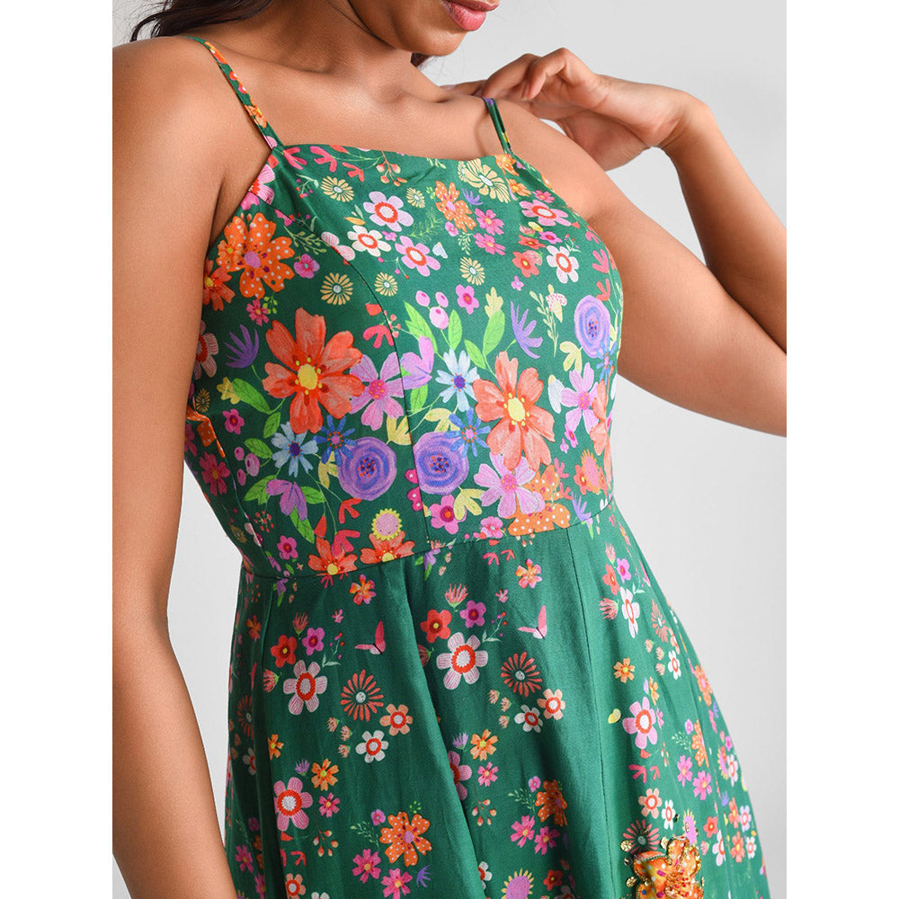 Blushing Couture by Shafali Applique Flower Green Dress