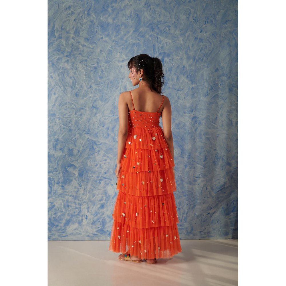 Blushing Couture by Shafali Orange Embellished Maxi Dress