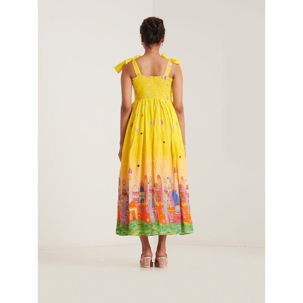 Blushing Couture by Shafali Yellow Printed Maxi Dress