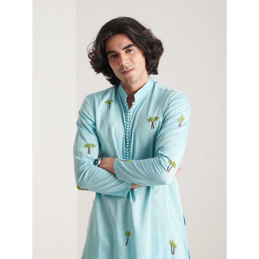 Blushing Couture by Shafali Blue Hand- Embroidered Beach Inspired Kurta with Pyjama (Set of 2)