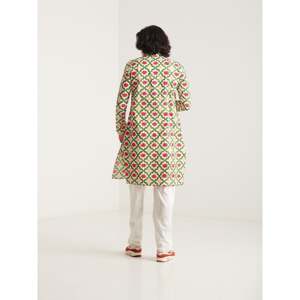 Blushing Couture by Shafali Multicolour Cream Printed Kurta with Pyjama (Set of 2)