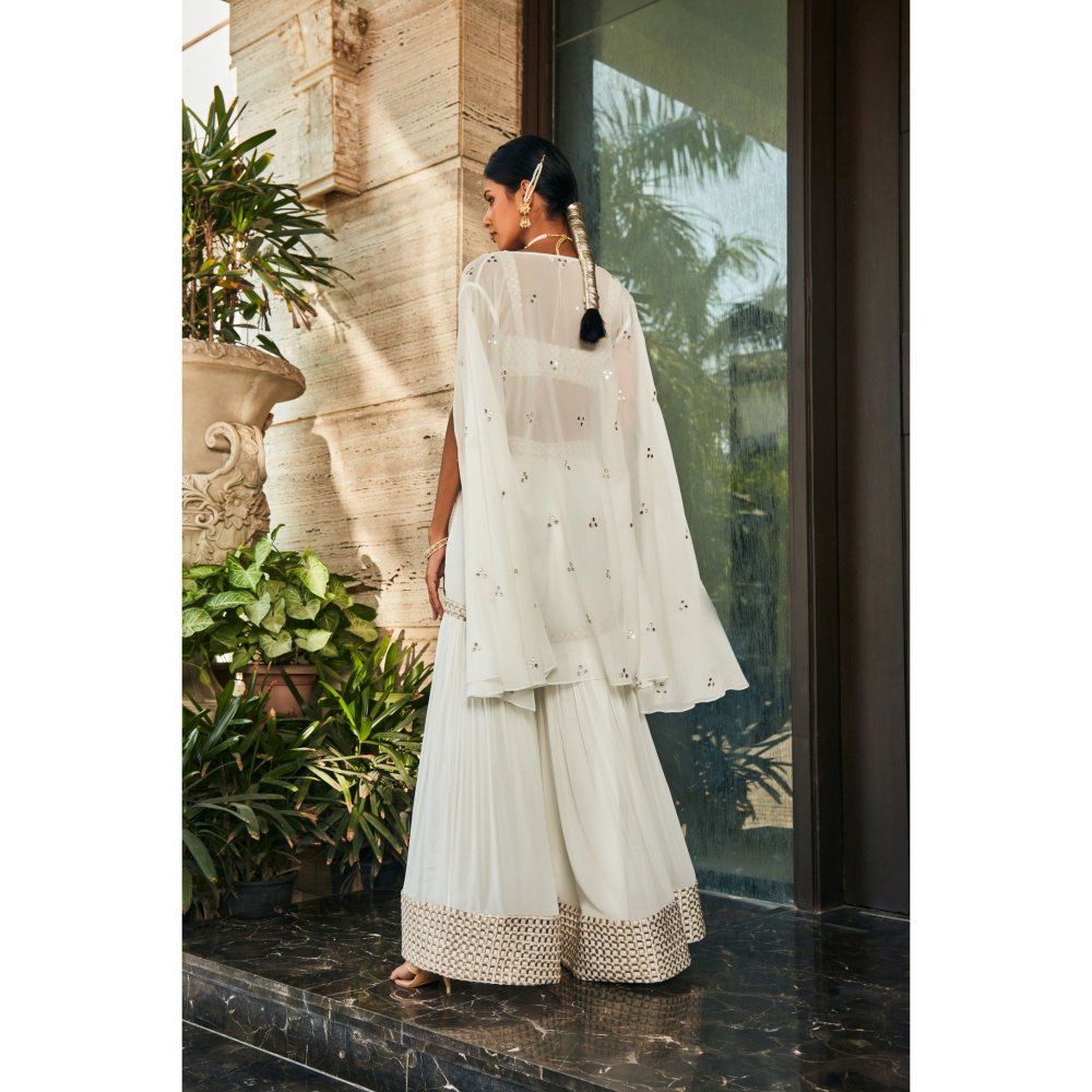 Bohame Karvi Off White Embroidered Blouse with Sharara & Cape (Set of 3)