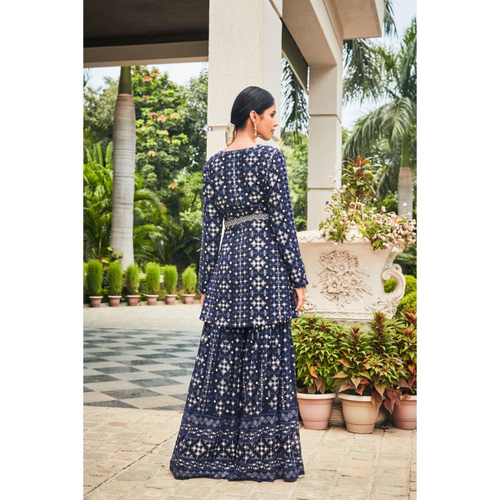 Bohame Nyra Teal Mirror Work & Chikankari Tunic & Sharara (Set of 2)