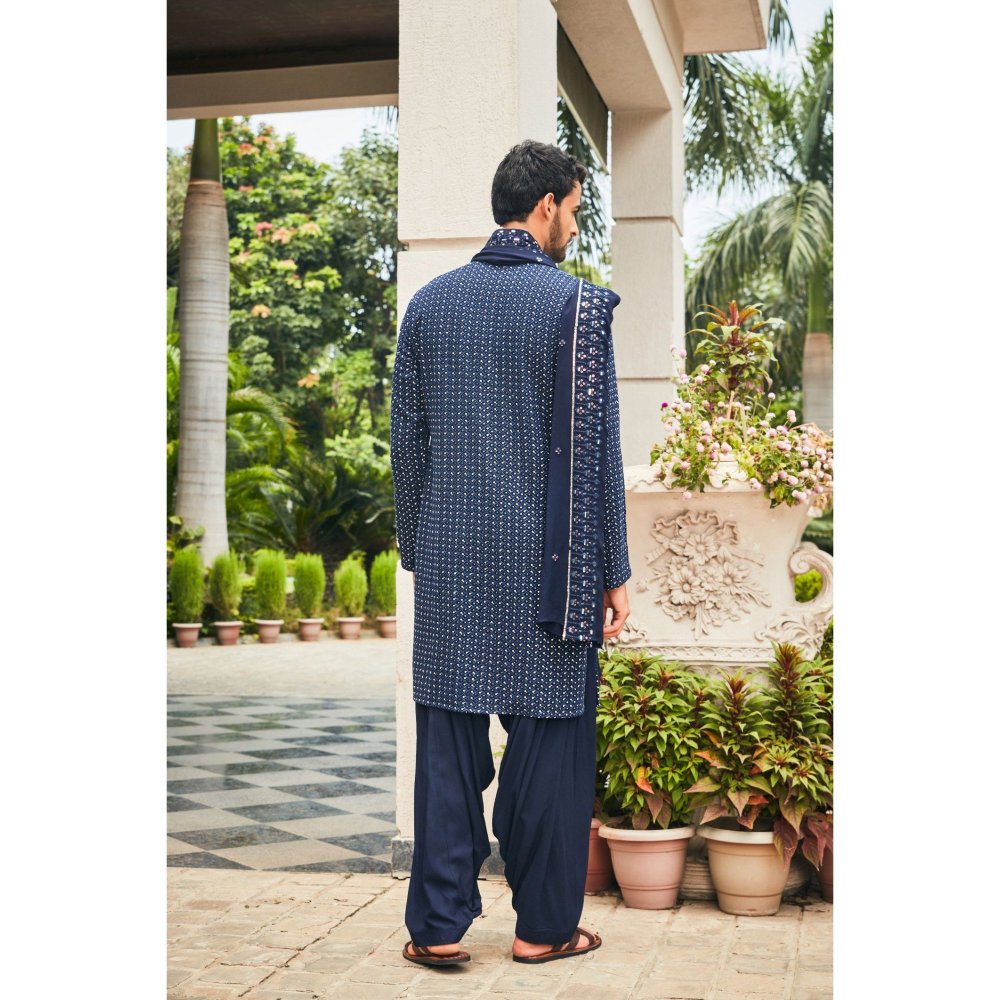Bohame Neer Navy Blue Chikankari Kurta and Salwar with Dupatta (Set of 3)