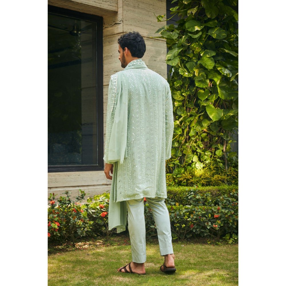 Bohame Devagya Pastel Green Chikankari Kurta and Pant with Dupatta (Set of 3)
