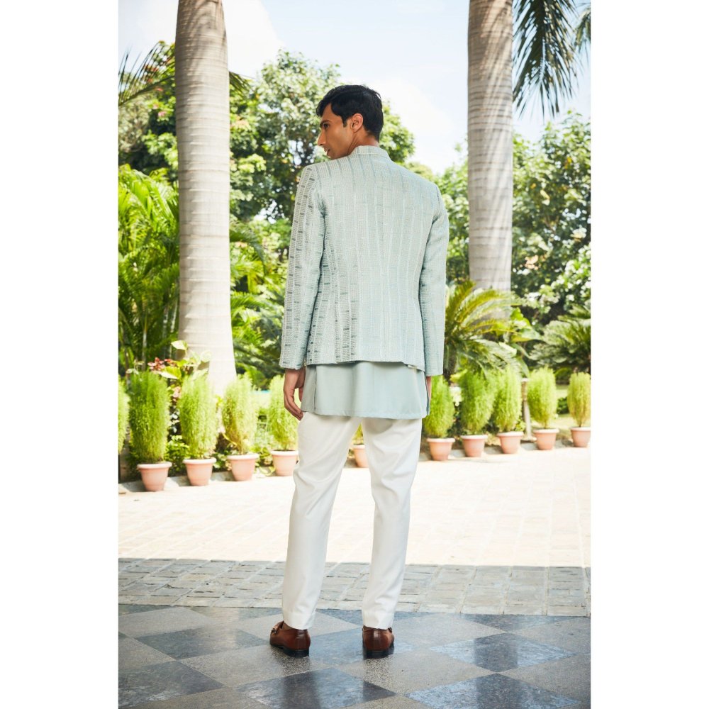 Bohame Satyen Mint Green Chikankari Open Jacket and Kurta with Pant (Set of 3)