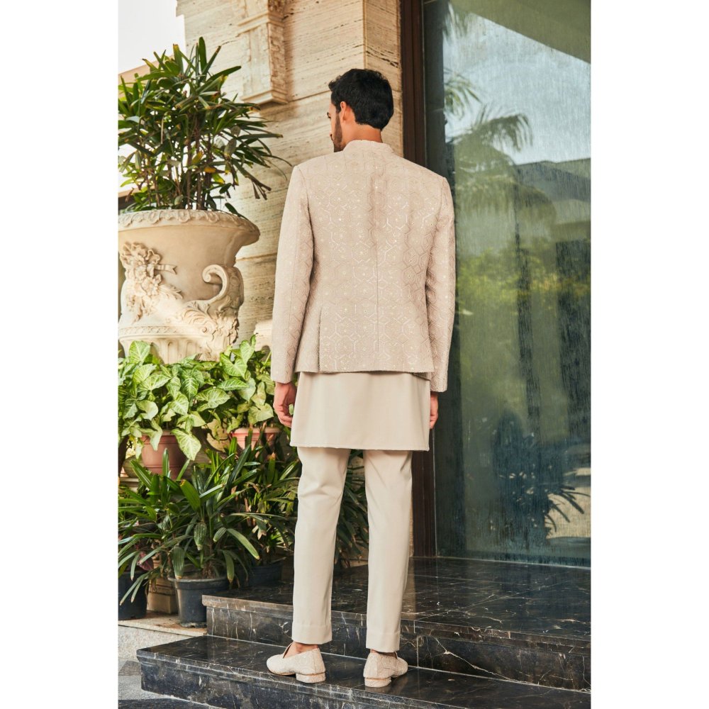 Bohame Arit Ivory Chikankari Open Jacket and Kurta with Pant (Set of 3)