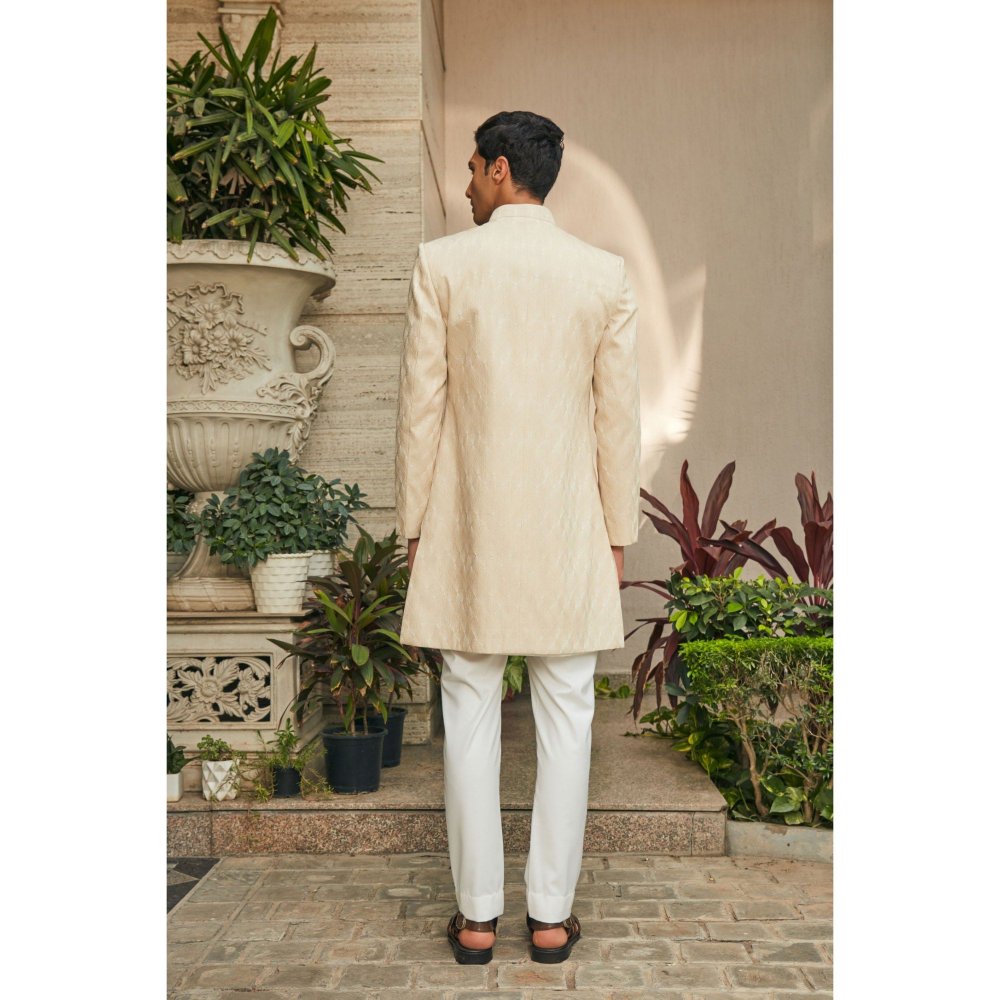 Bohame Avyay Beige Chikankari Achkan Jacket (Set of 3)