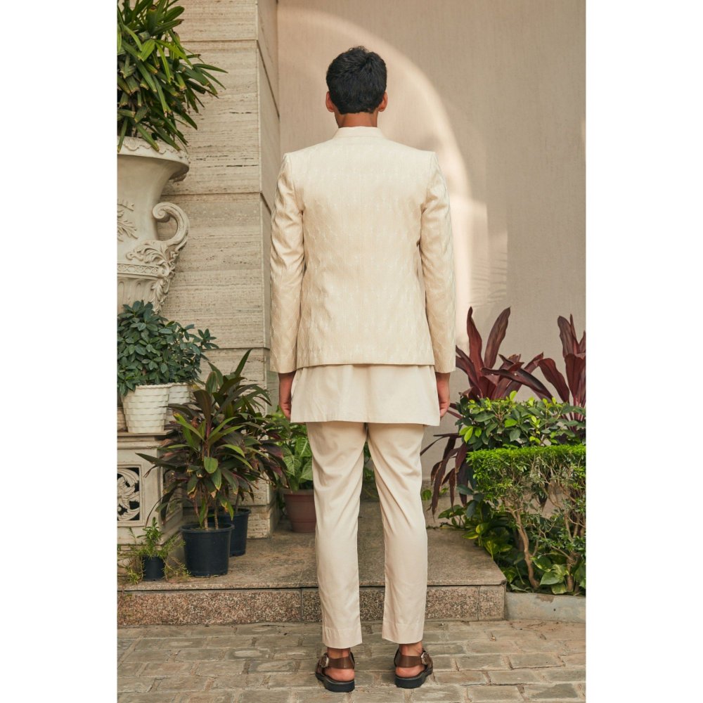 Bohame Ipsit Beige Chikankari Open Jacket and Kurta with Pant (Set of 3)